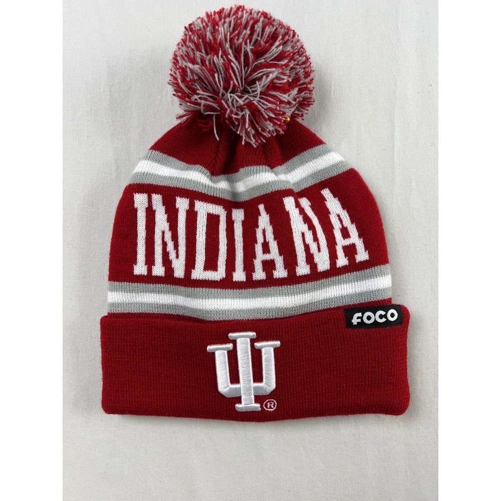 Indiana University Hoosiers Beanie Women OS Red Knit Pom Cuffed Hat